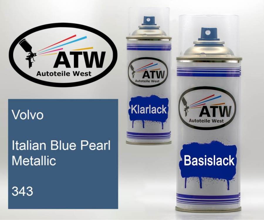 Volvo, Italian Blue Pearl Metallic, 343: 400ml Sprühdose + 400ml Klarlack - Set, von ATW Autoteile West.